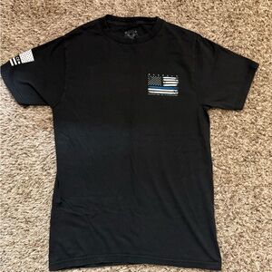 Black Short-Sleeve T-Shirt with Thin Blue Line Flag
